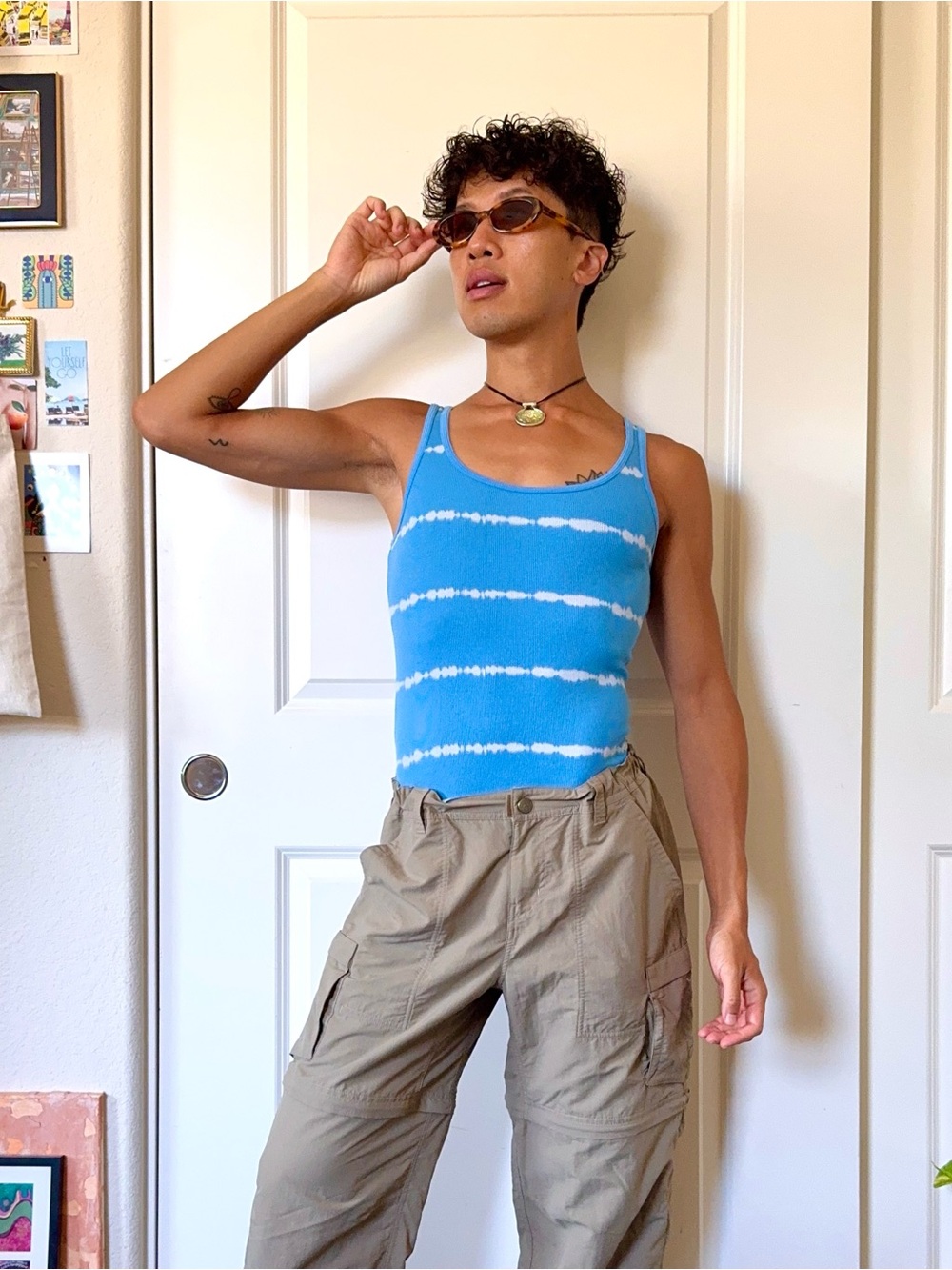 Vintage Y2K Sky Blue Tie-Dye Tank Top